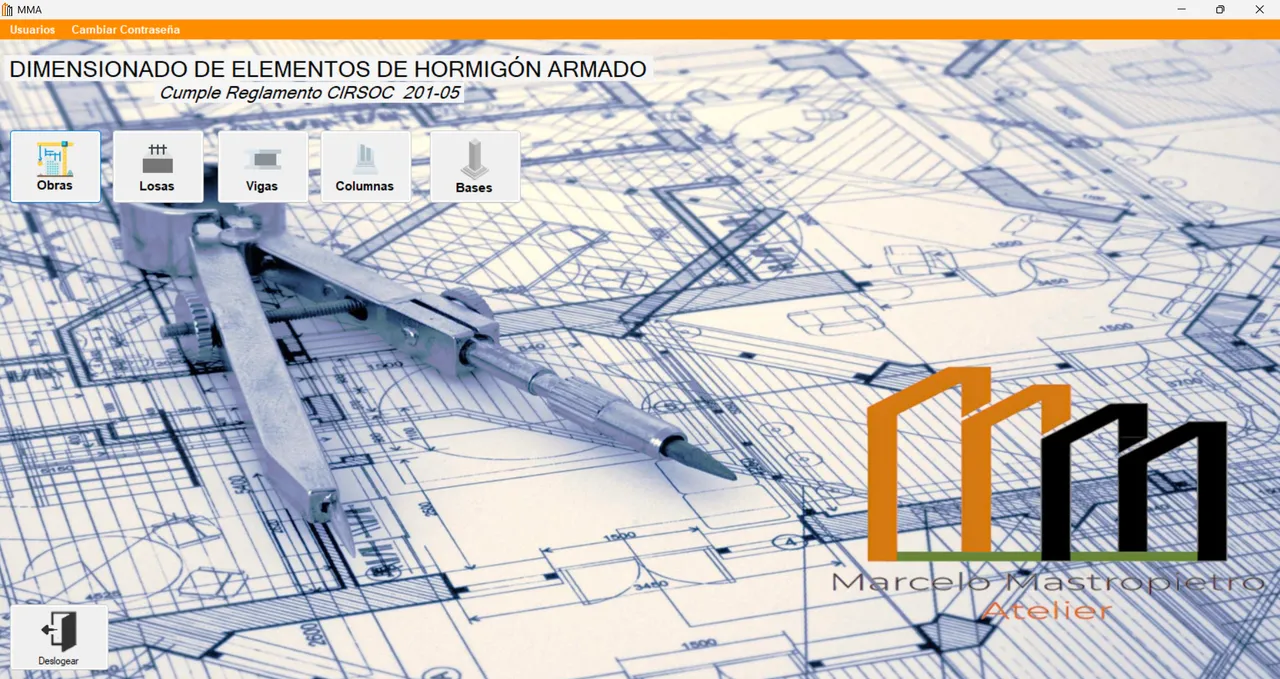 Pantalla de inicio de la aplicación MASCalculador del Ing. Marcelo Mastropietro